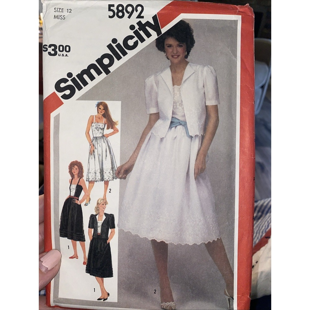 Vintage Simplicity 5892 Dress & Jacket Sewing Pattern Size 12 Uncut 1980s MISS